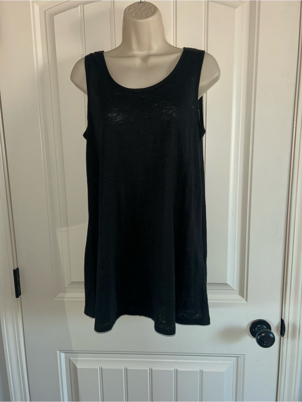 NEW Eileen Fisher 100% Bio-Linen Black Scoop Neck Sleeveless Tank Sz XS